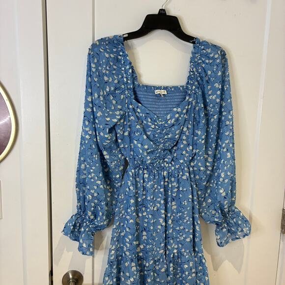 Moon River Blue Floral Cut Out Chiffon Midi Dress Small - Picture 4 of 11